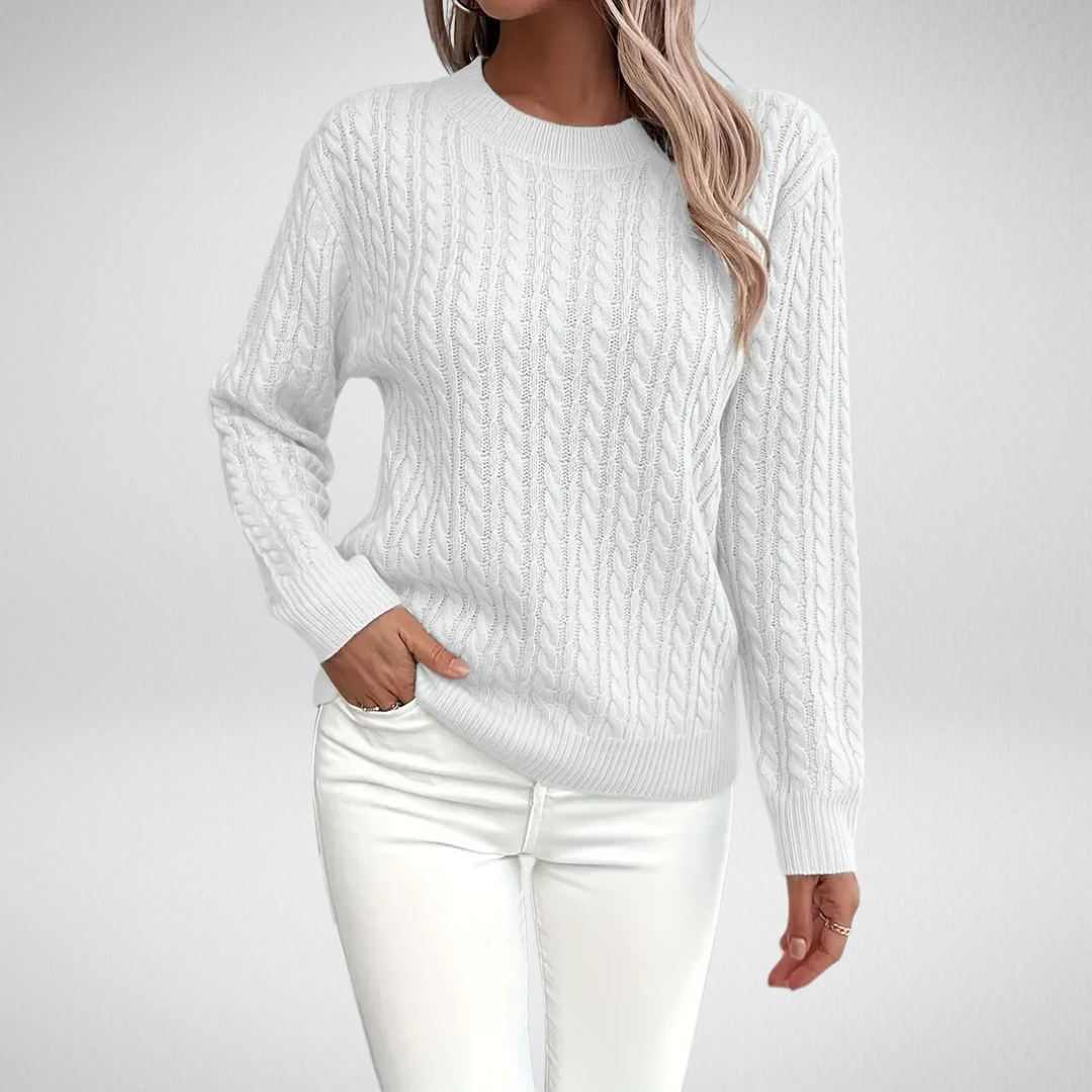 Halveth | Women's Chunky Cable Knit Jumper - White - Image 1
