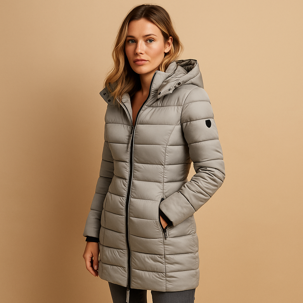 Halveth | Women's Hooded Puffer Jacket Mid-Length - Black - Image 2