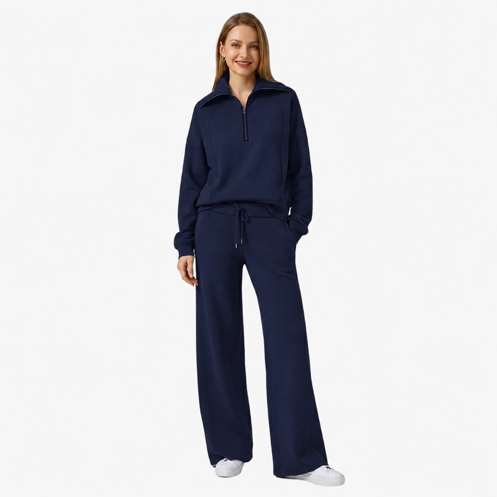 Halvindra | Women's Knit Lounge Set Wide Leg Co-ord - Navy - Image 2