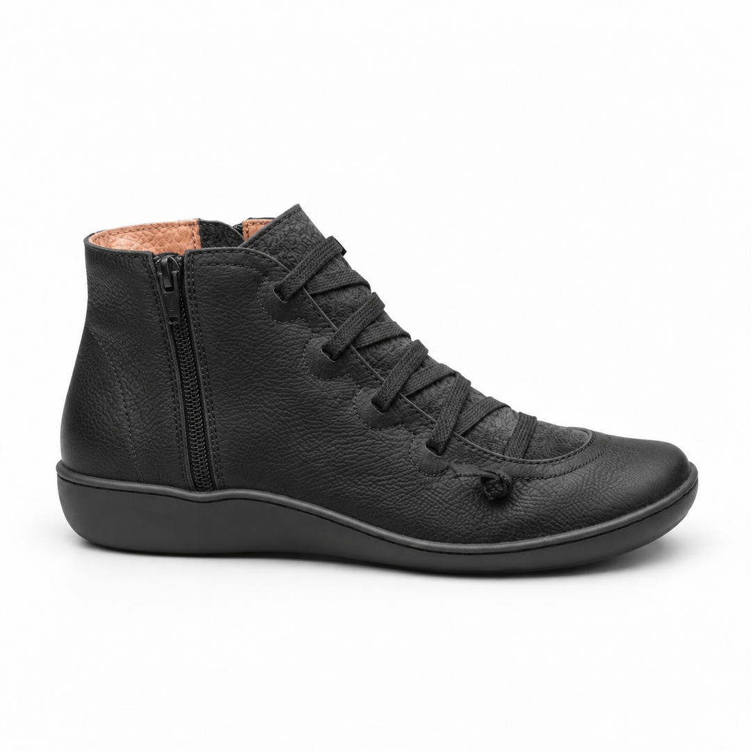 Halvine | Women's Leather Lace-Up Ankle Boots - Black - Image 1