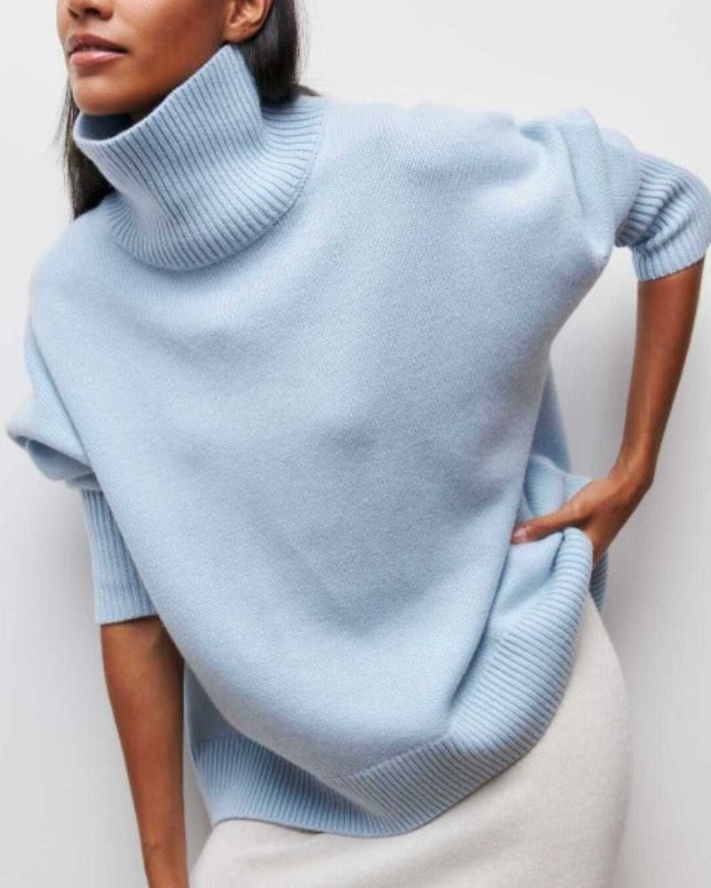 Halvine | Women's Oversized Chunky Knit Jumper - Light Blue - Image 2
