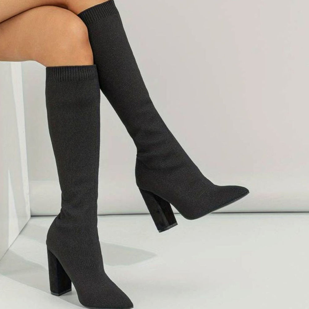 Halvorn | Women's Knee-High Sock Boots Block Heel - Red - Image 2