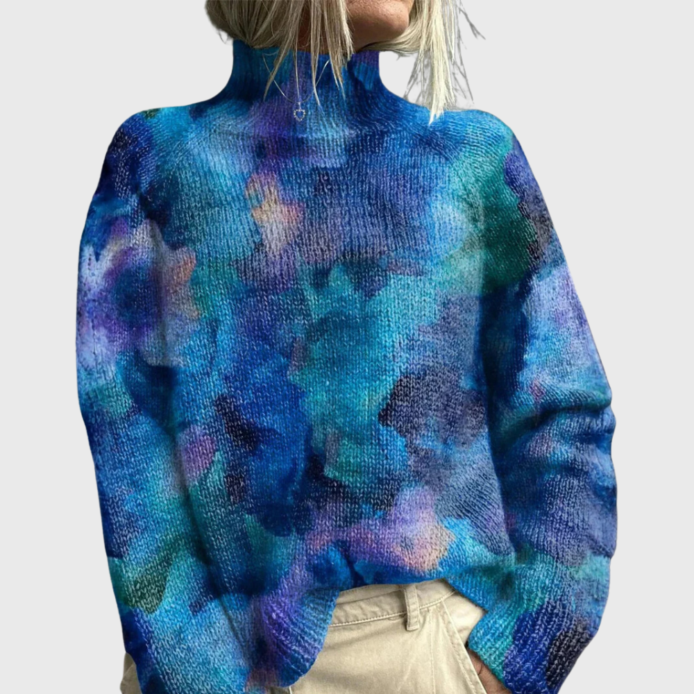 Halvorn | Women's Turtleneck Ribbed Jumper Forest Print - Green - Image 2