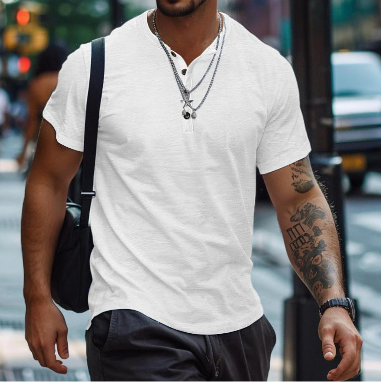 Idris | Men's Short Sleeve Henley T-Shirt - White - Image 1