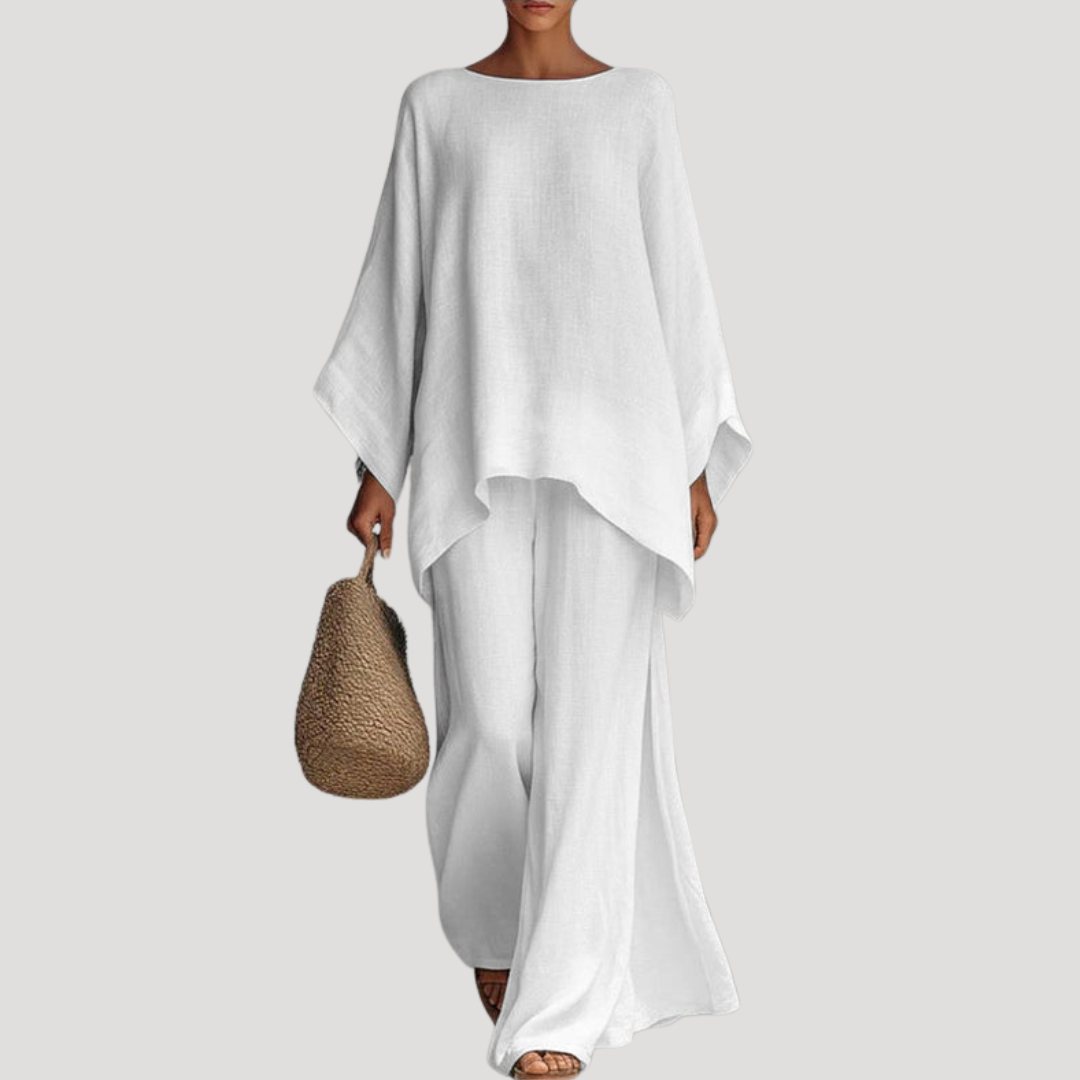 Idris | Women's Two Piece Wide Leg Pants Lounge Set - White - Image 1