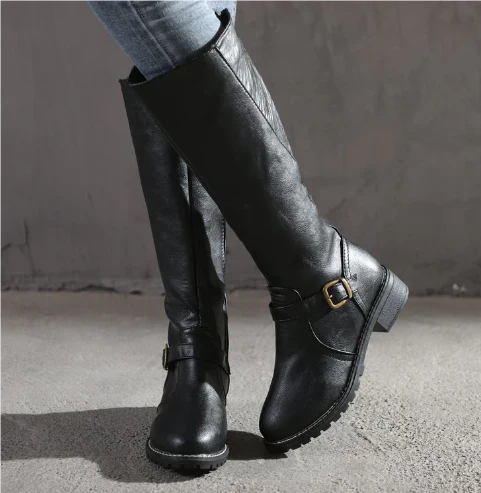 Imogen | Women's Black Knee High Boots with Buckle Detail - Image 1