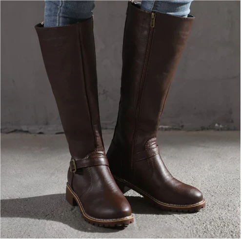 Imogen | Women's Black Knee High Boots with Buckle Detail - Image 2