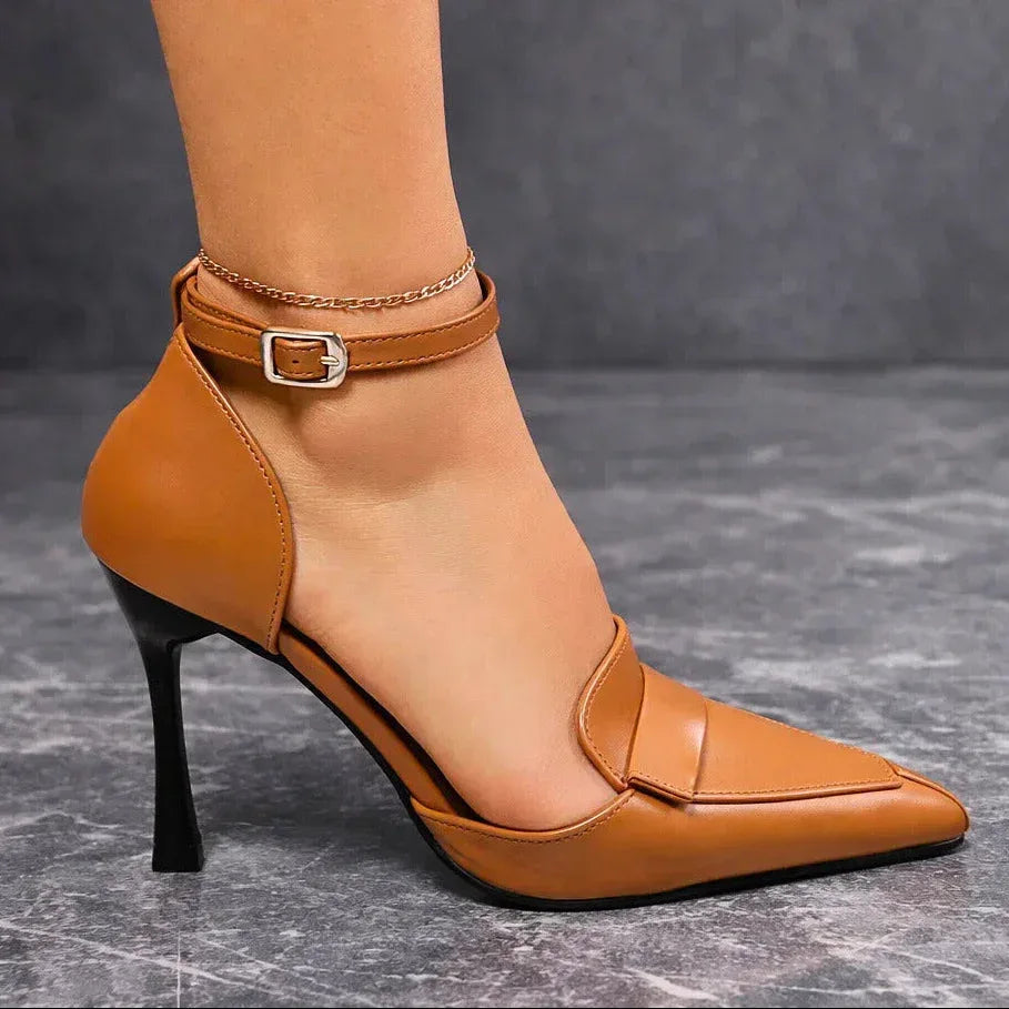 Imogene | Women's Pointed Toe Ankle Strap Heels - Orange - Image 2