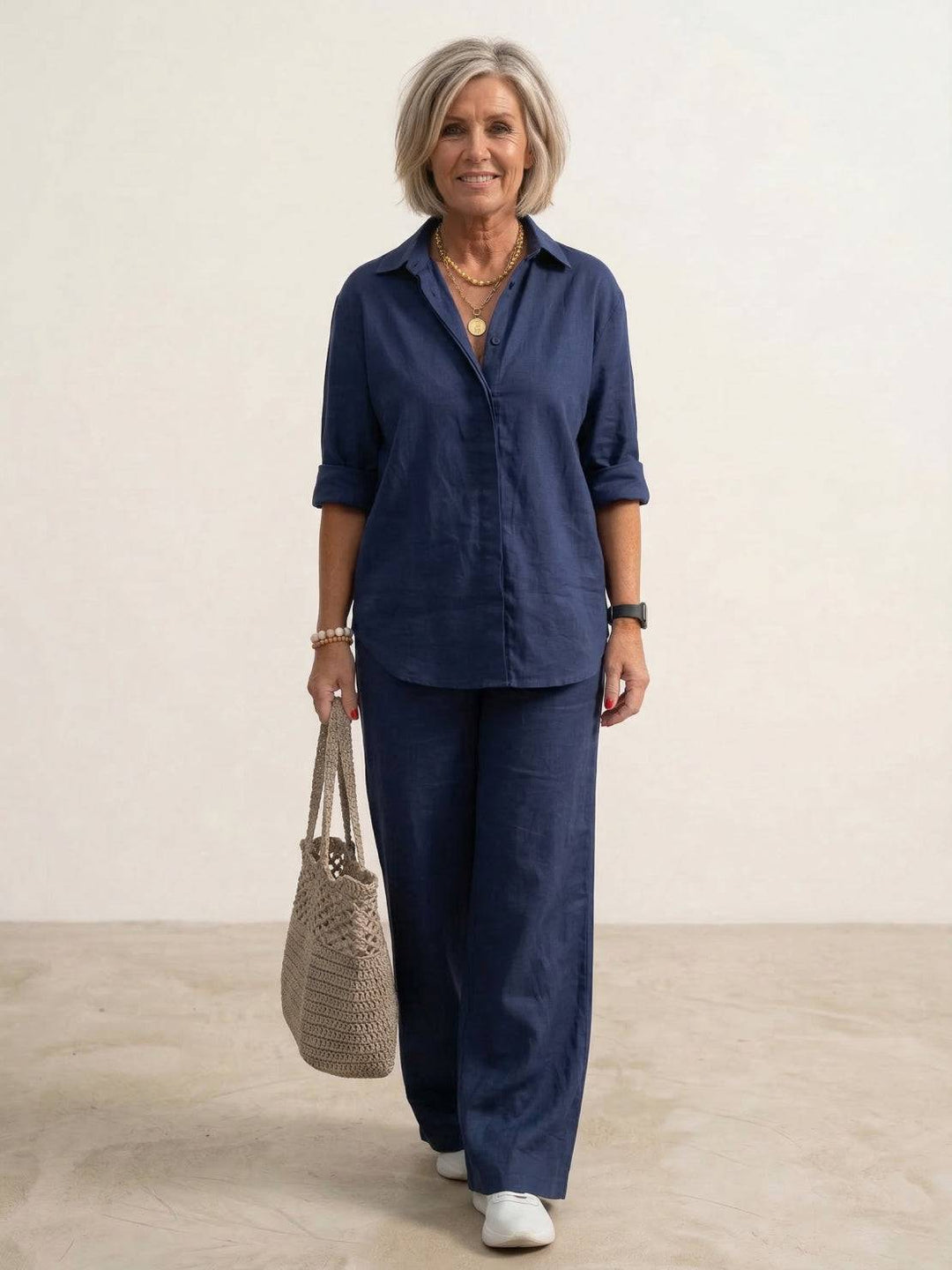 Isabeau | Women's Button Down Shirt Wide Leg Pants Set - Image 1
