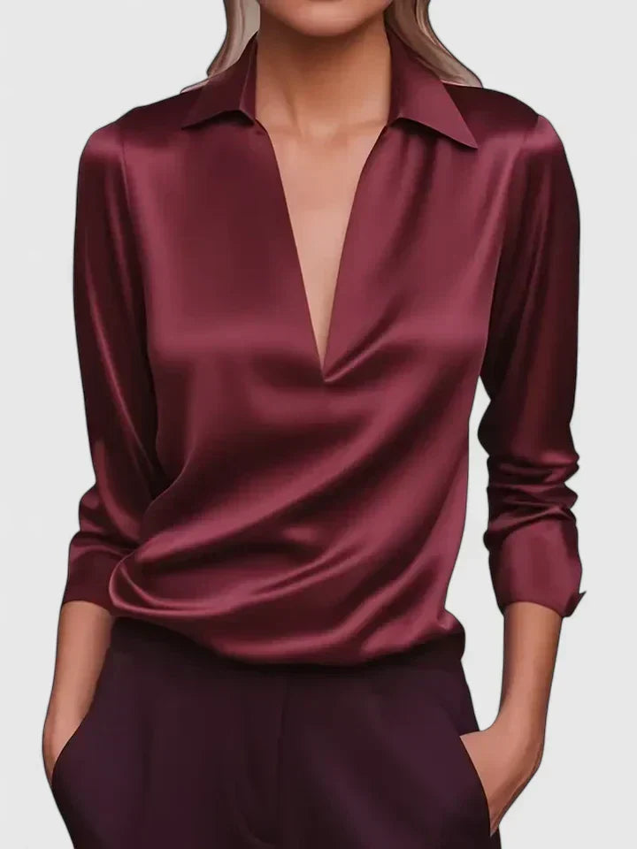 Isadora | Women's Collared Long Sleeve Blouse - White - Image 2