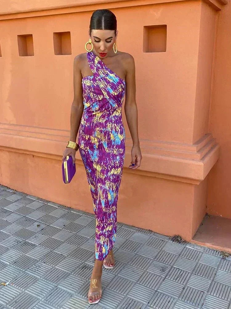 Isolda | Women's One Shoulder Geometric Print Maxi Dress - Image 2
