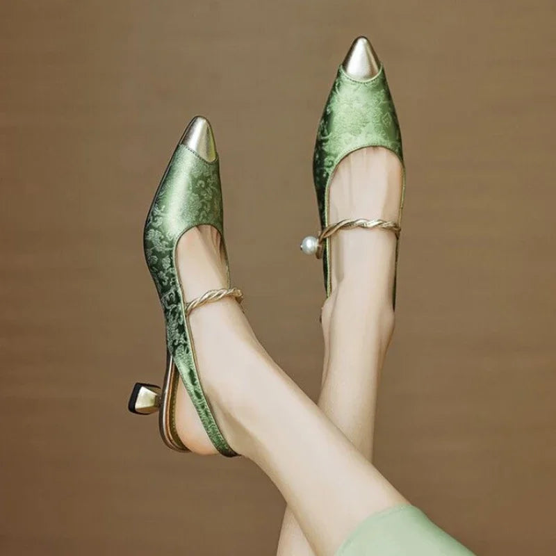 Isolda | Women's Pearl Strap Slingback Kitten Heel Pumps - Image 2