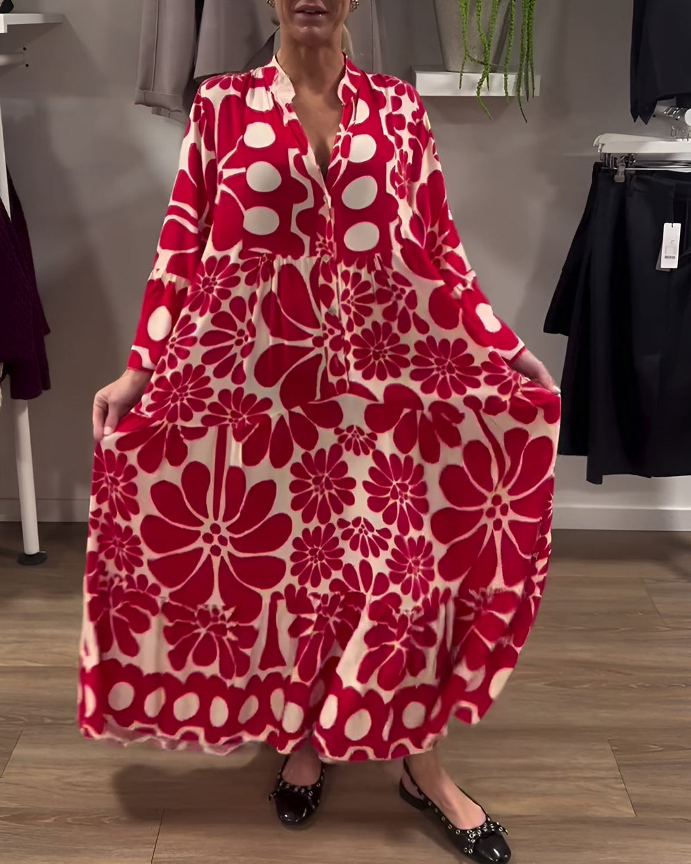 Junipera | Women's Floral Wrap Maxi Dress - Red - Image 2