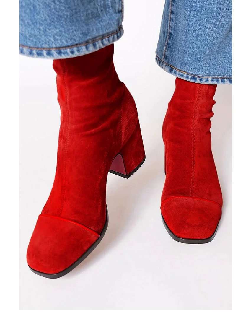Katarina | Women's Square Toe Red Ankle Boots - Red - Image 1