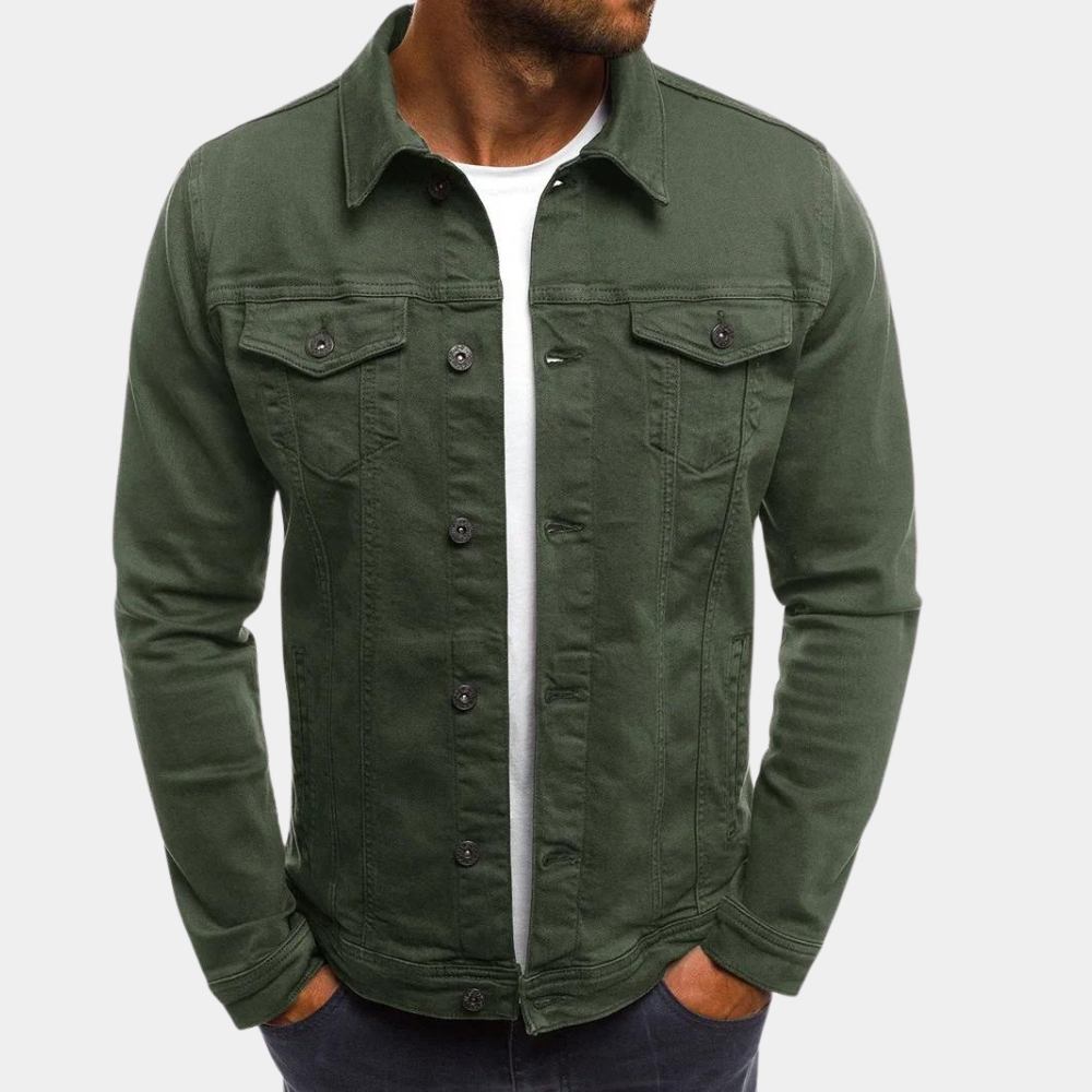 Kelvin | Men's Button-Front Trucker Jacket - Green - Image 1