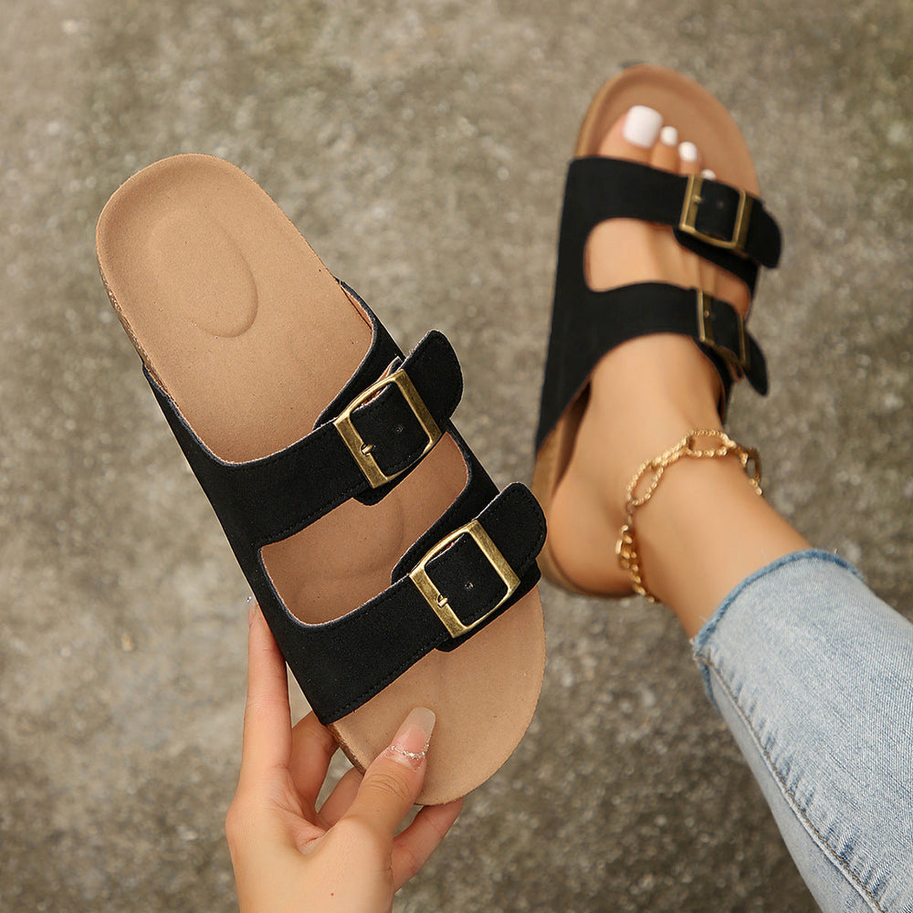 Kendra | Women's Buckle Strap Sandals - Black - Image 2