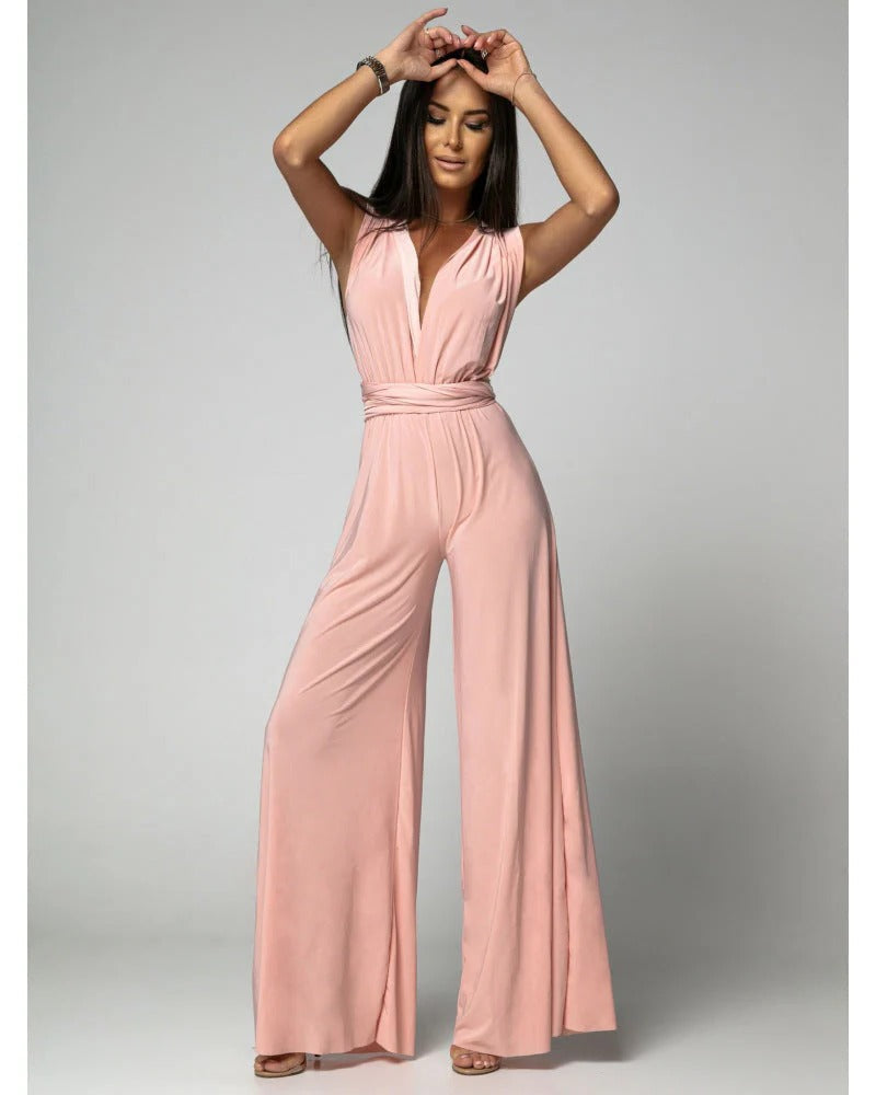 Kendra | Women's Deep V-Neck Wide Leg Jumpsuit - Image 2