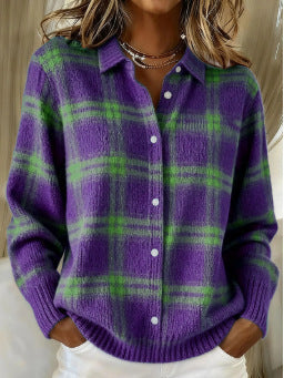 Kendra | Women's Plaid Button-Up Long Sleeve Shirt - Purple - Image 1