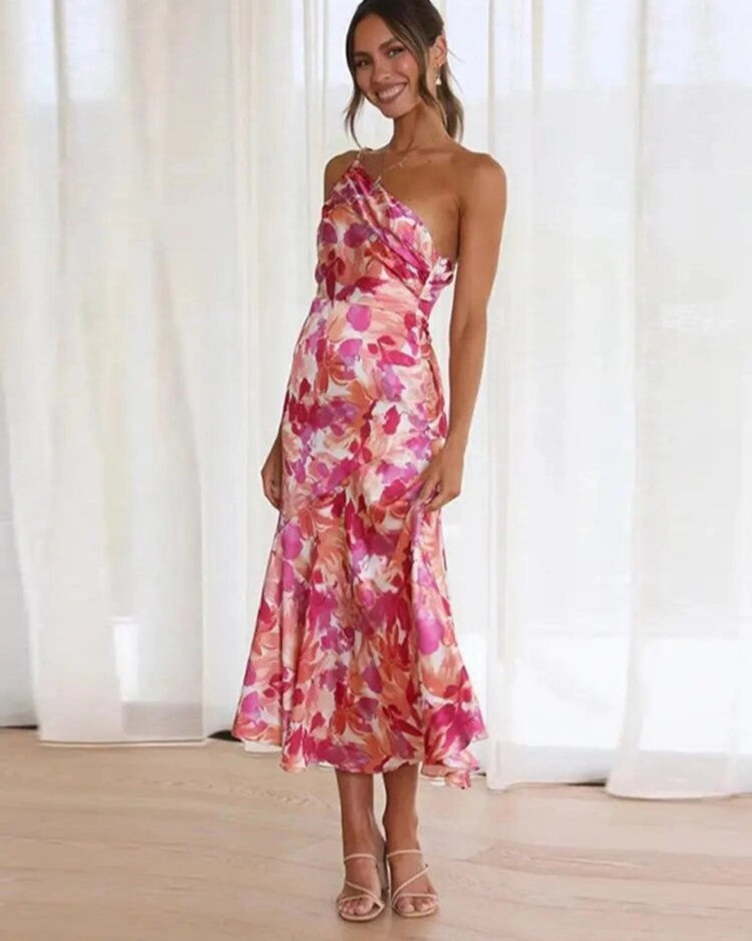 Kimara | Women's One Shoulder Floral Midi Dress - Image 1