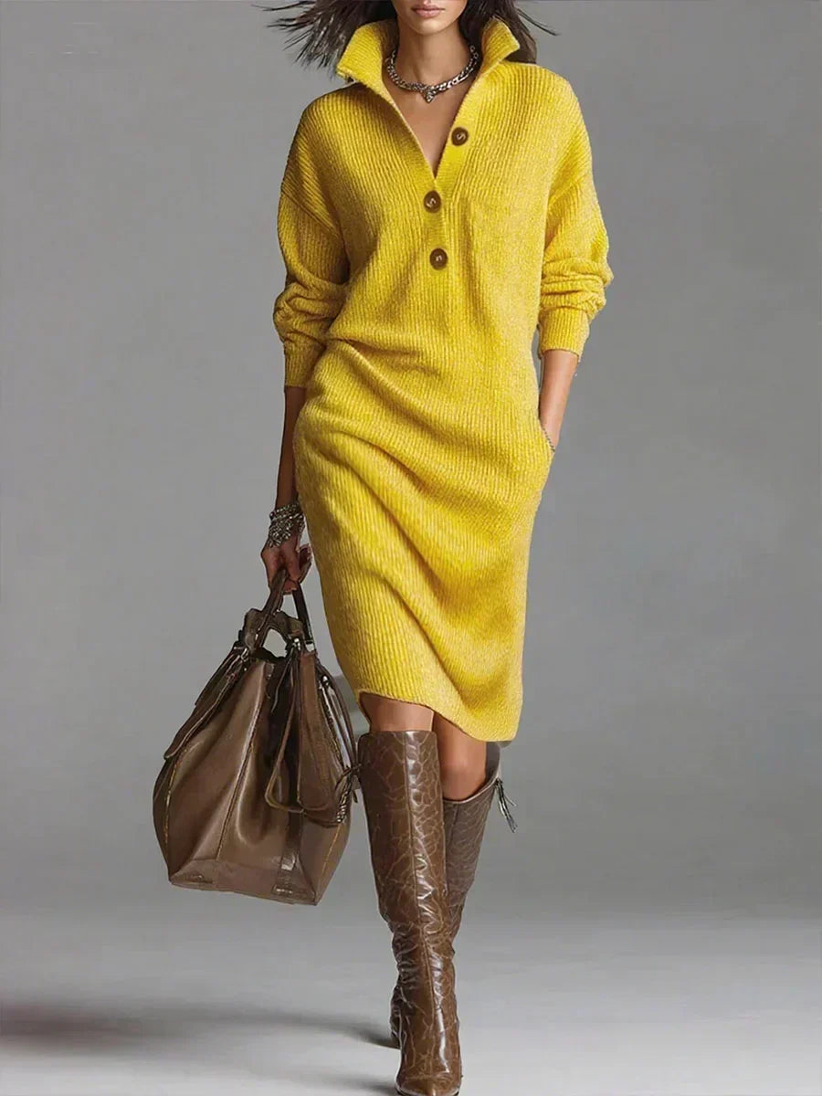 Kira | Women's Button Front Long Sleeve Midi Dress - Image 1