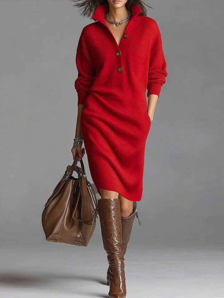 Kira | Women's Button Front Long Sleeve Midi Dress - Image 2