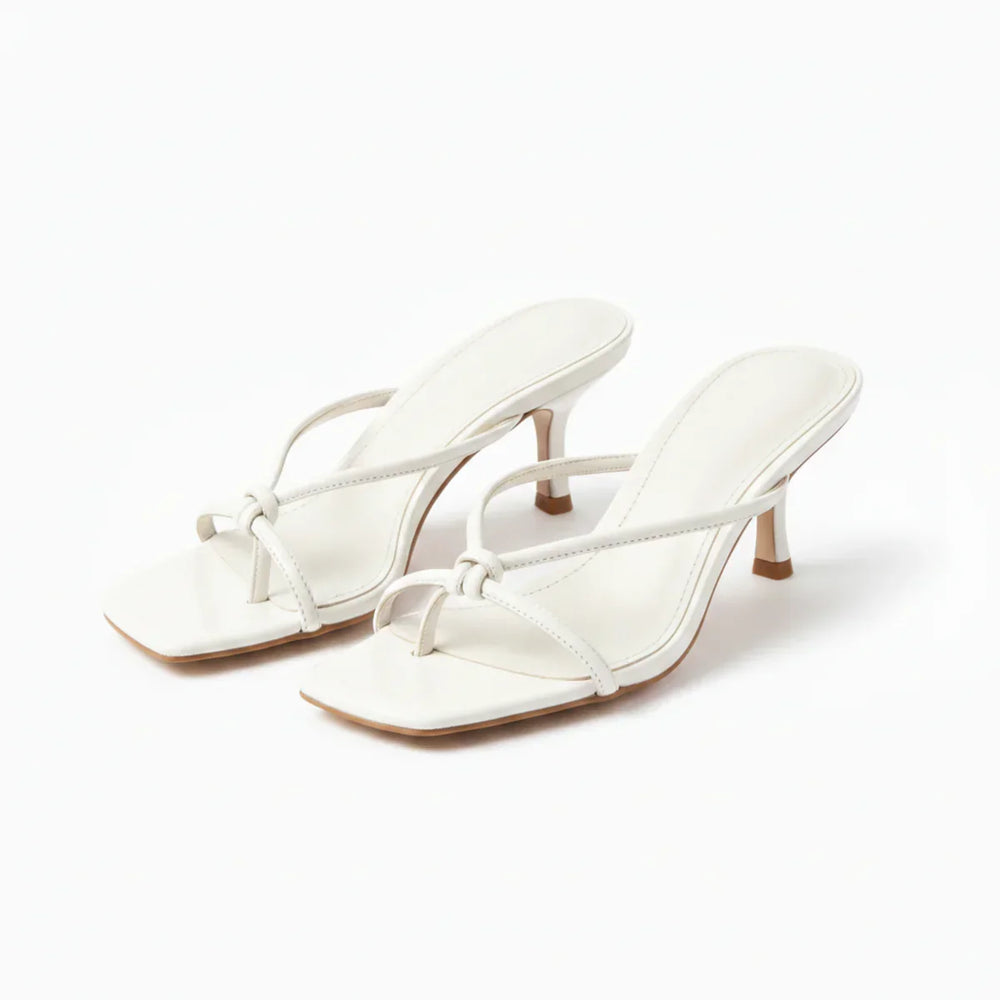 Laia | Women's Strappy Knot Square Toe Heeled Sandals - White - Image 2