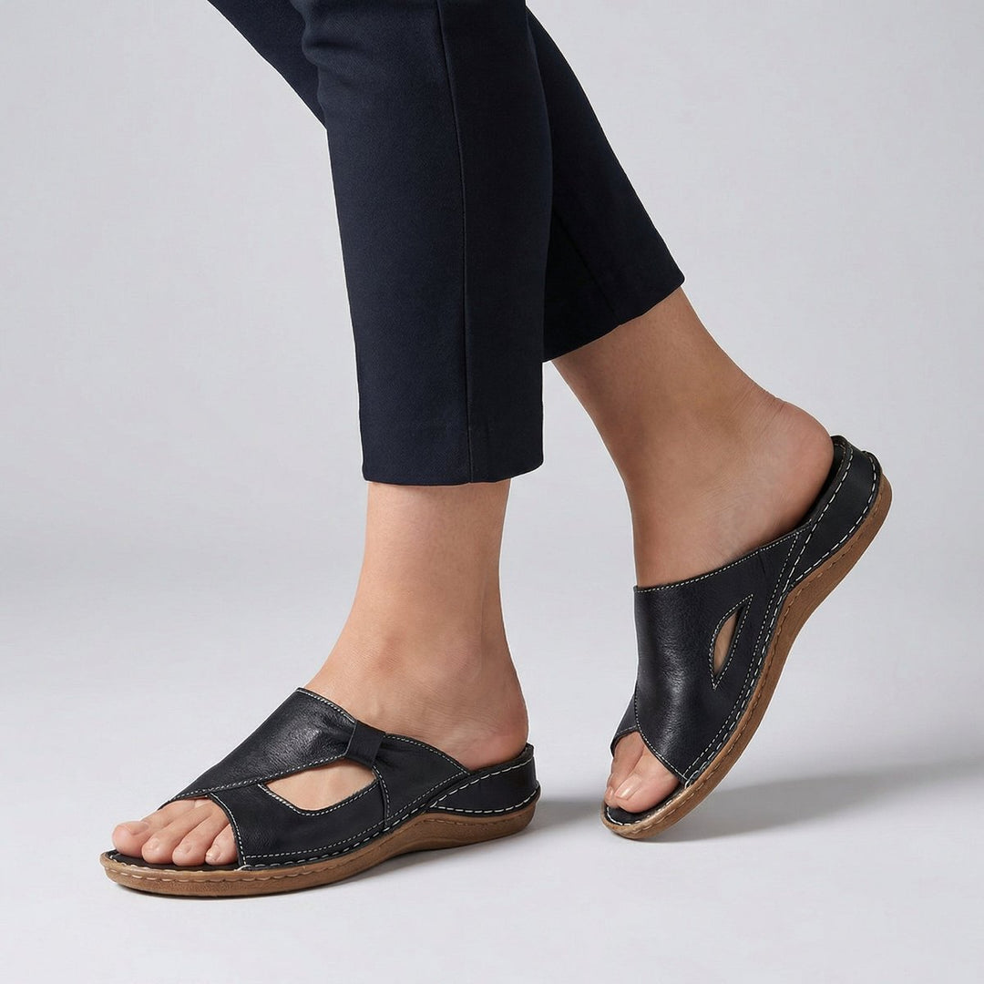 Lavette | Women's Slip-On Flat Mule Sandal with Cut-Out - Black - Image 1