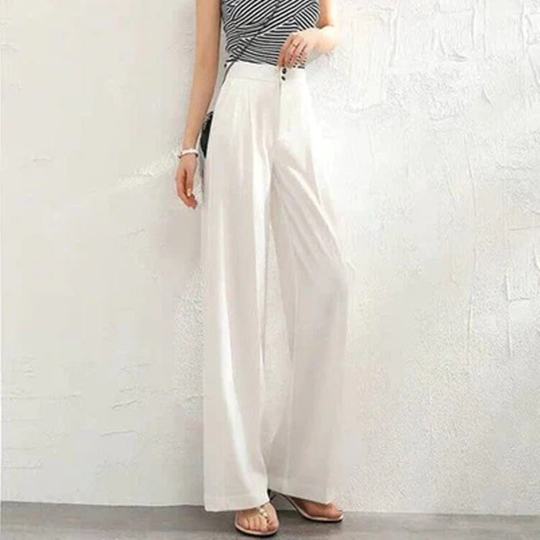 Lavinia | Women's High Waist Wide Leg Pants - White - Image 1