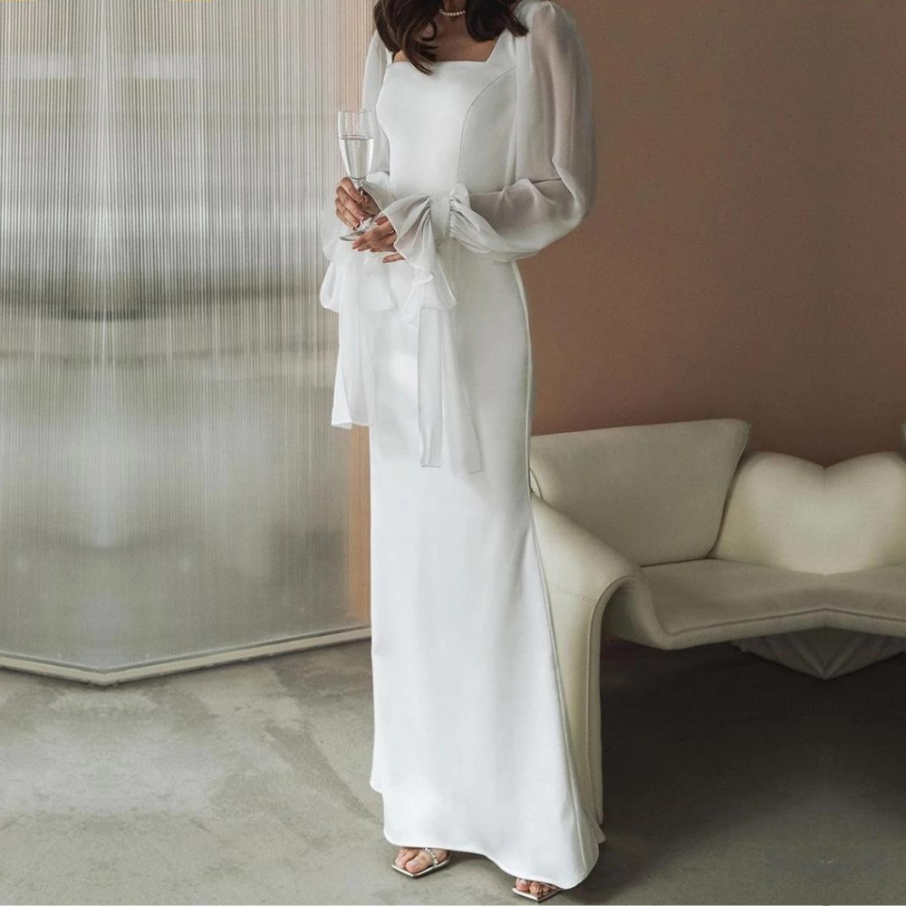 Lavinia | Women's Square Neck Long Sleeve Maxi Dress - White - Image 2