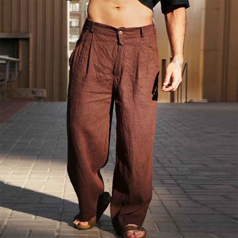 Leander | Men's Wide Leg Pleated Relaxed Fit Pants - Brown - Image 1
