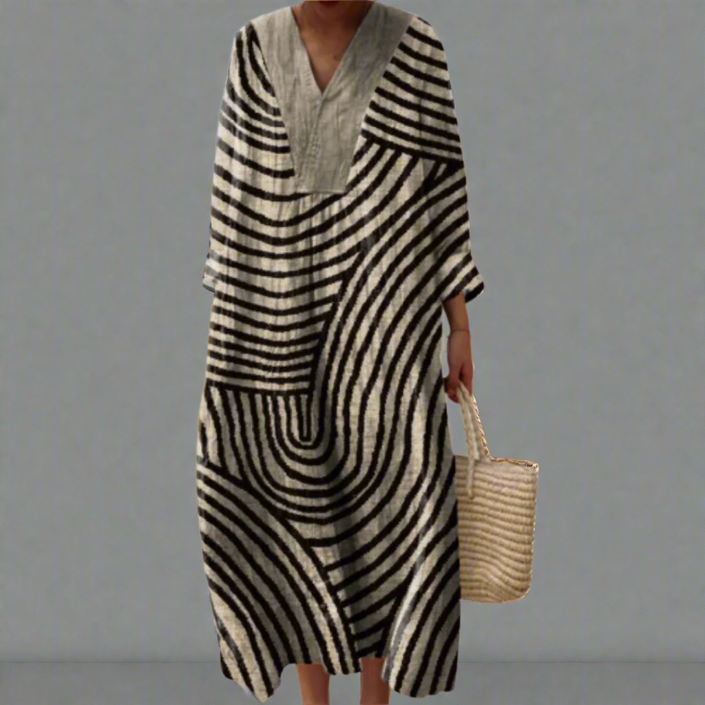 Leandra | Women's Striped V-Neck Maxi Dress - Image 1