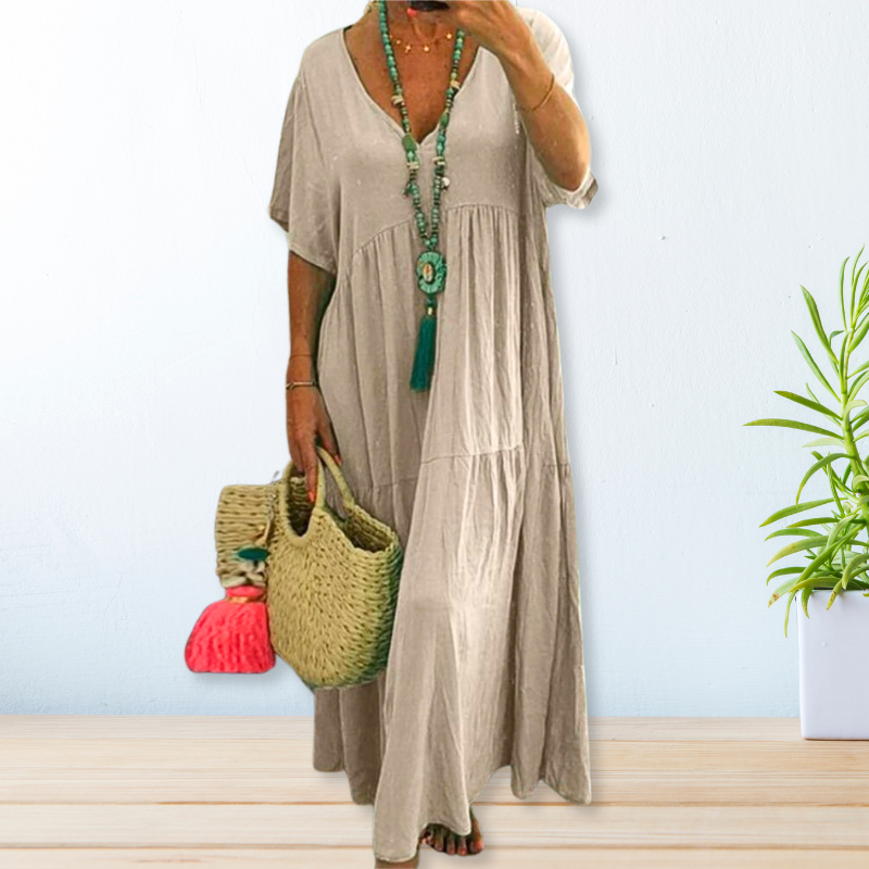 Leandra | Women's V Neck Short Sleeve Maxi Dress - Image 1