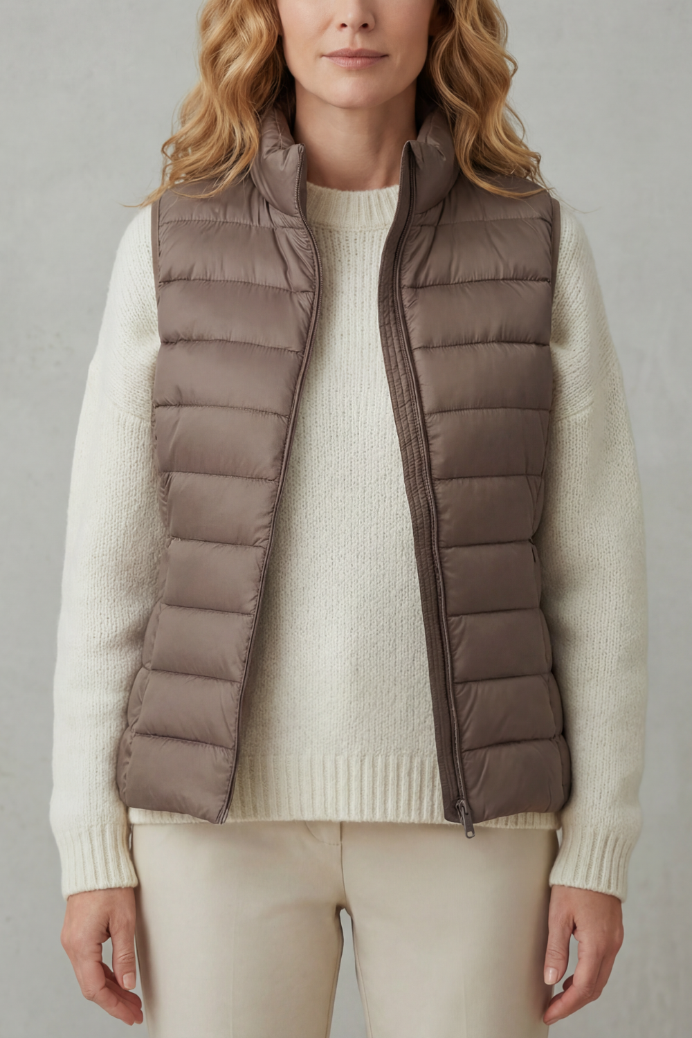 Lennara | Women's Lightweight Quilted Gilet - Taupe - Image 1