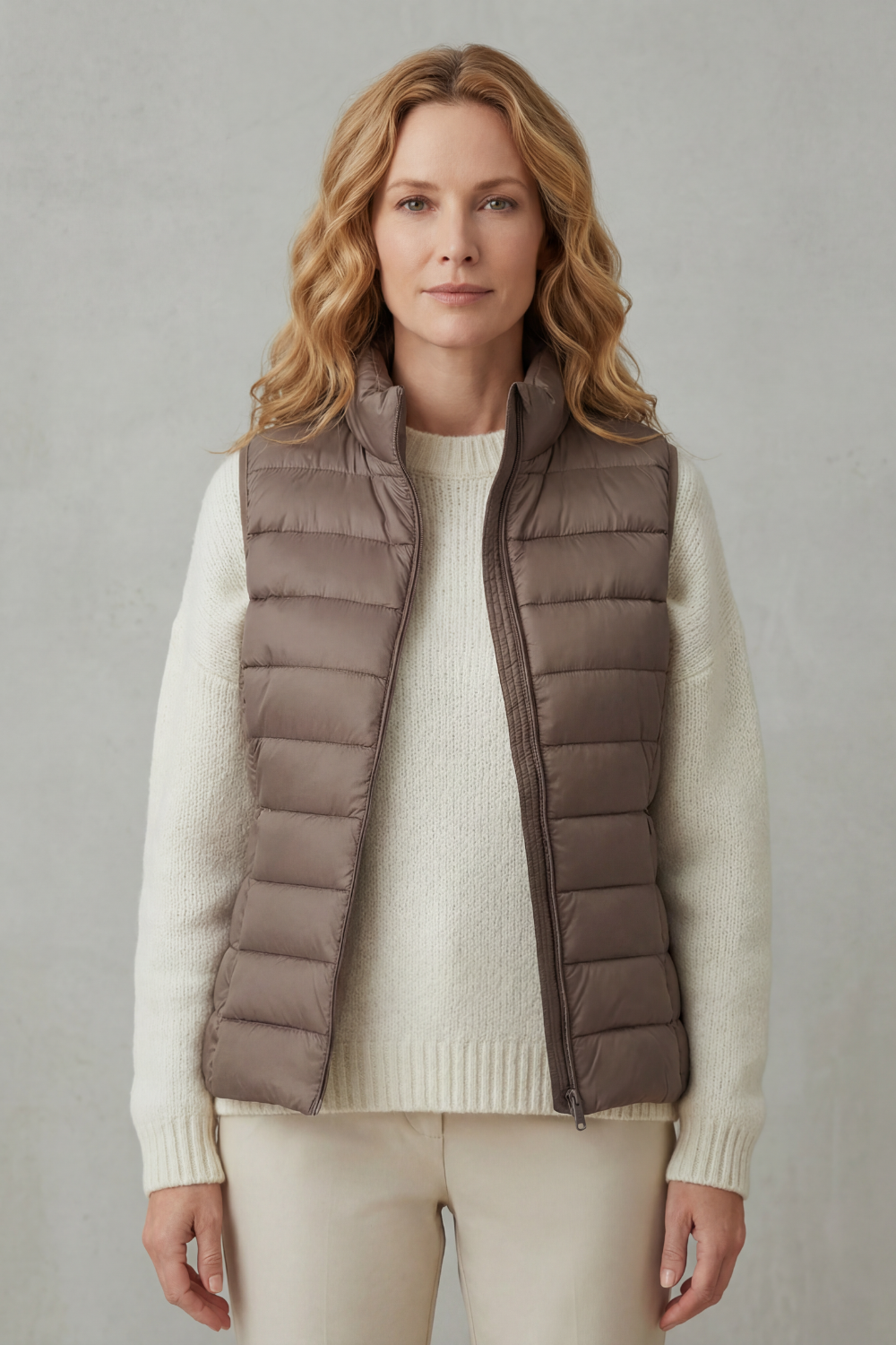 Lennara | Women's Lightweight Quilted Gilet - Taupe - Image 2