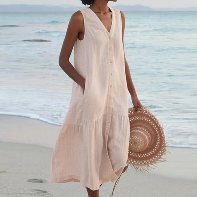 Lennox | Women's Sleeveless Button Down Midi Dress - Image 1