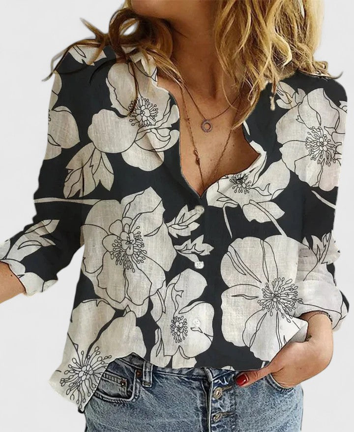 Lenora | Women's Floral Print Collared Blouse - Floral - Image 1