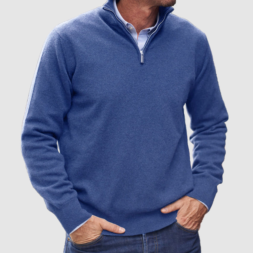 Leofric | Men's Quarter-Zip Long Sleeve Pullover Sweater - Blue - Image 1