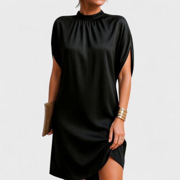Liliana | Women's Mock Neck Split Sleeve Mini Dress - Black - Image 1