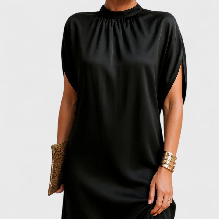 Liliana | Women's Mock Neck Split Sleeve Mini Dress - Black - Image 2