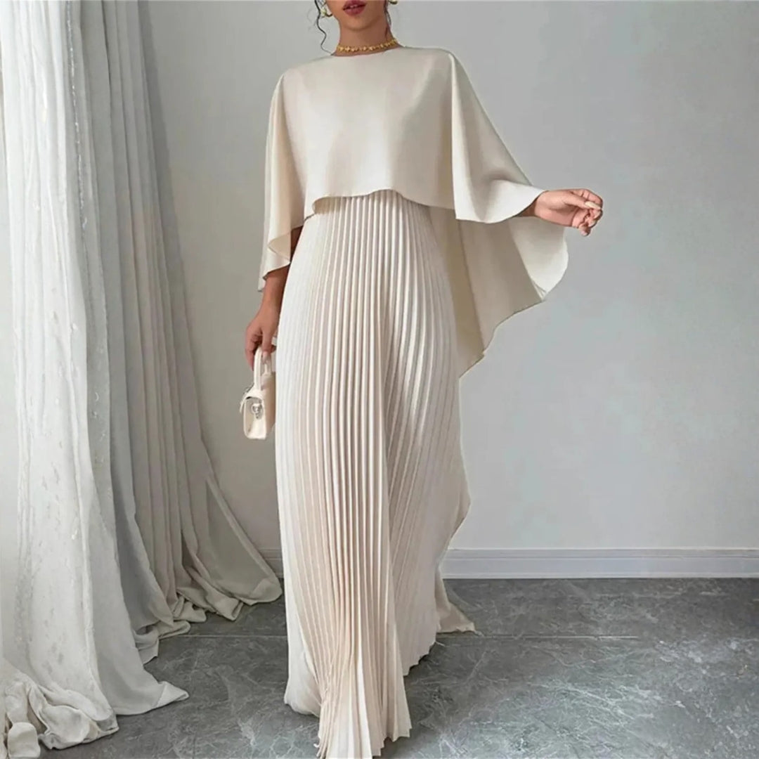 Léonie | Women's Cape Overlay Pleated Maxi Dress - Cream - Image 1