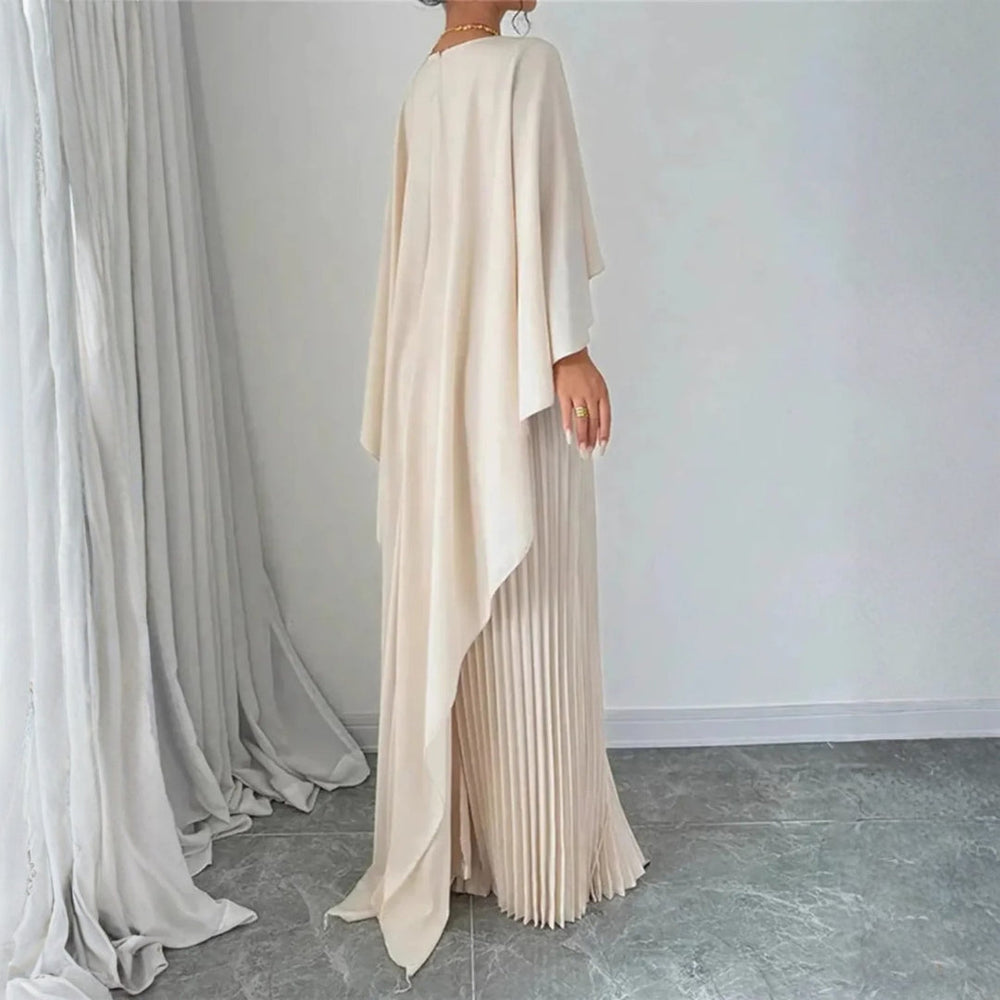 Léonie | Women's Cape Overlay Pleated Maxi Dress - Cream - Image 2