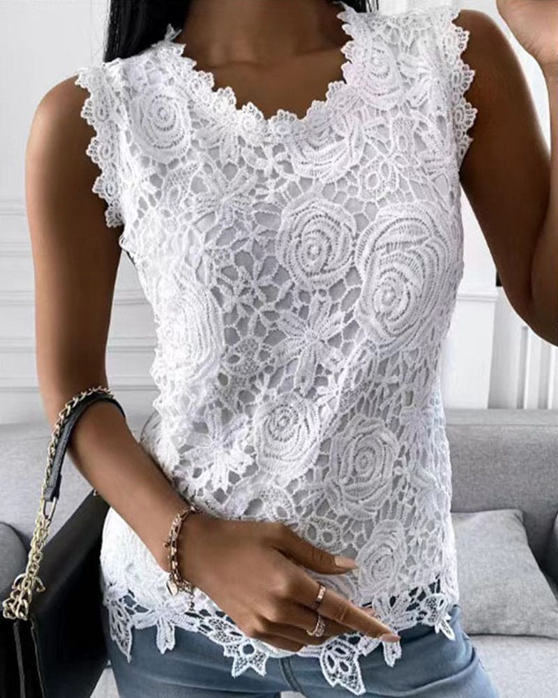 Léonie | Women's Floral Lace Sleeveless Top - Image 1