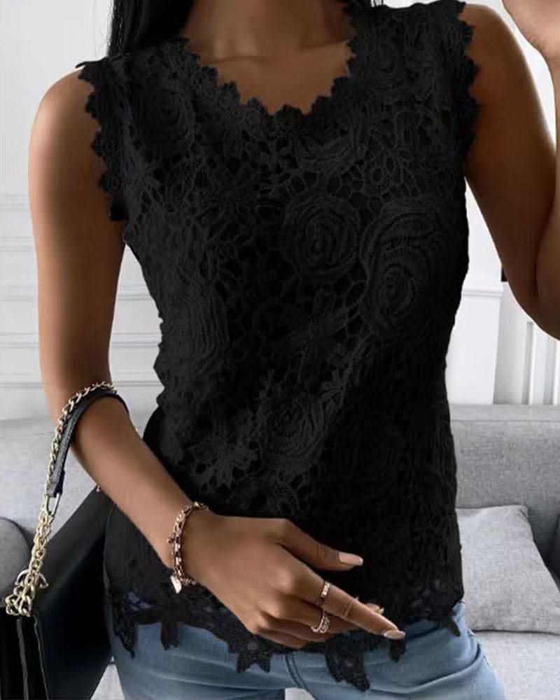 Léonie | Women's Floral Lace Sleeveless Top - Image 2