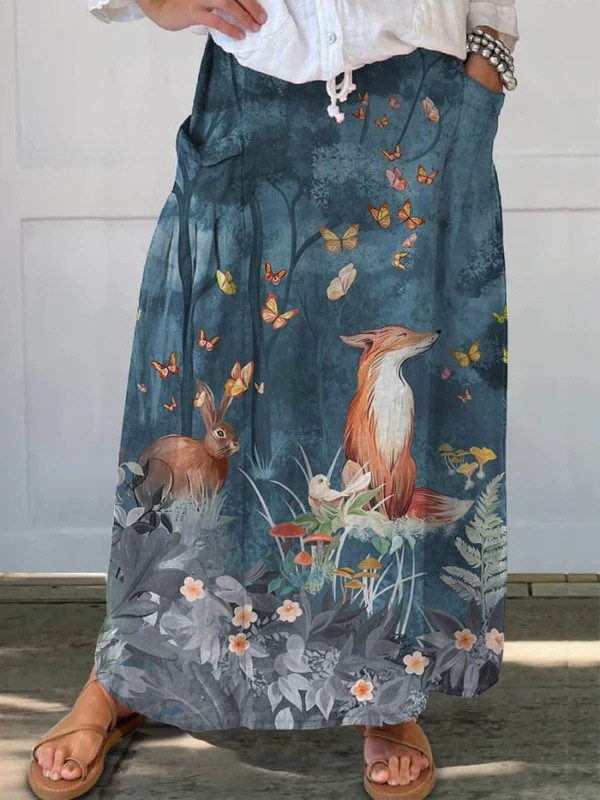 Lorraine | Women's Animal Print Maxi Skirt - Teal - Image 1