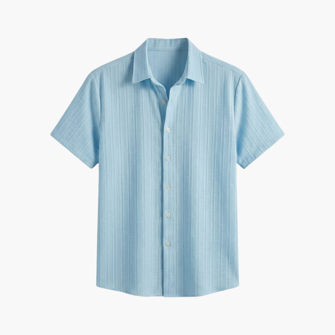 Lucian | Men's Short Sleeve Button-Up Collared Shirt - Light Blue - Image 1
