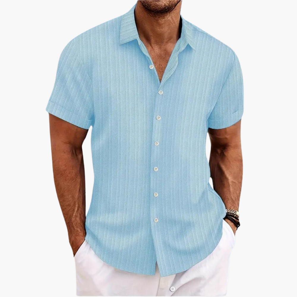 Lucian | Men's Short Sleeve Button-Up Collared Shirt - Light Blue - Image 2