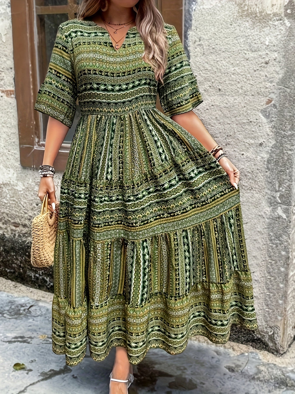 Lunara | Women's Printed V-Neck Maxi Dress - Image 2