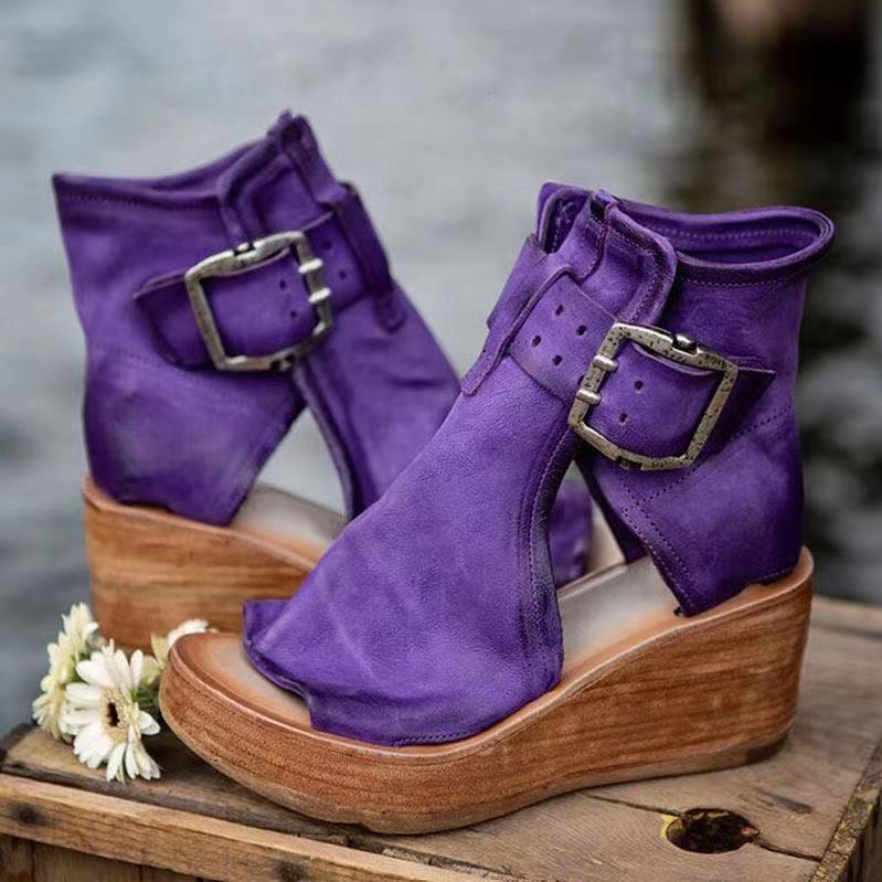 Lynnea | Women's Purple Buckle Wedge Sandals - Image 1