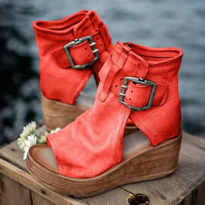 Lynnea | Women's Purple Buckle Wedge Sandals - Image 2