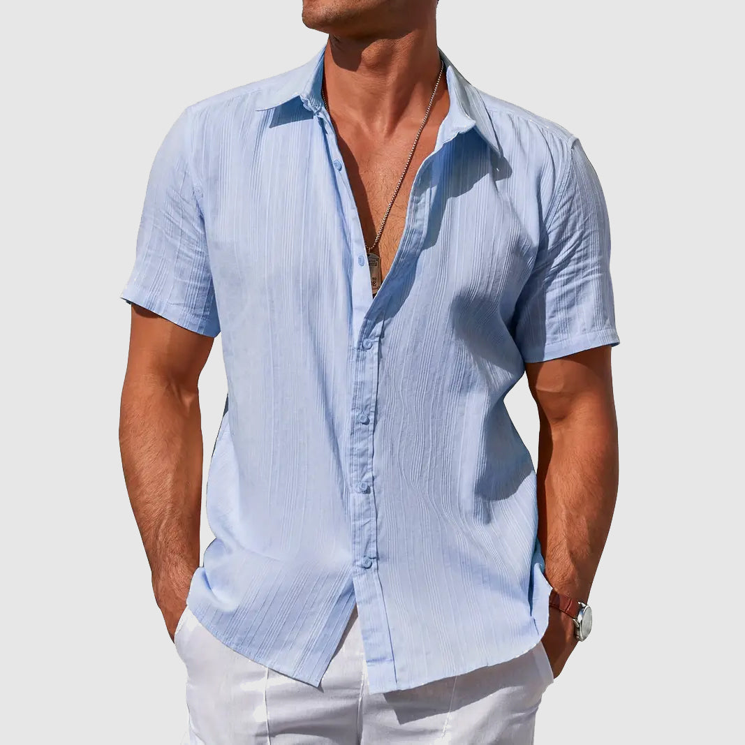 Lysander | Men's Short Sleeve Button-Up Casual Shirt - Light Blue - Image 1